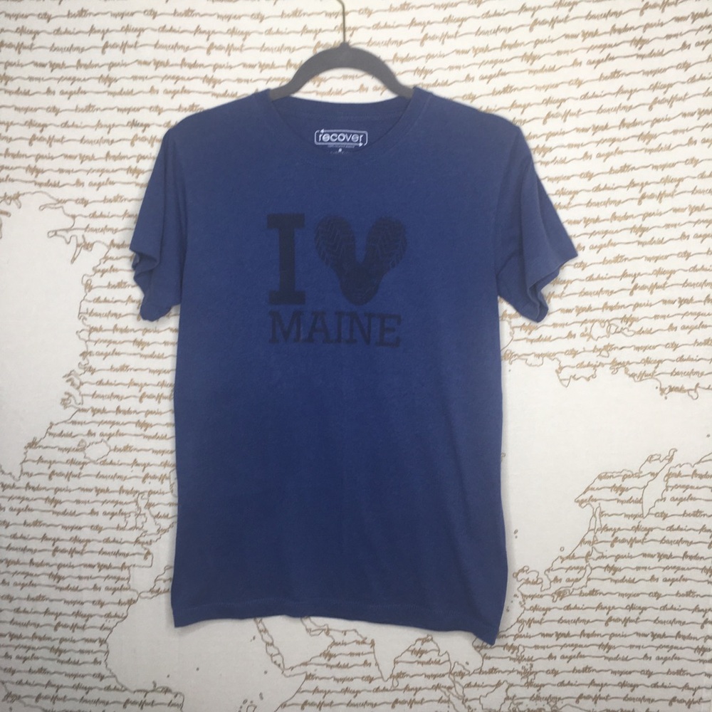 Keen Recover Size Small Recycled Blue 'I Love Maine' Hiking Short Sleeve Tee